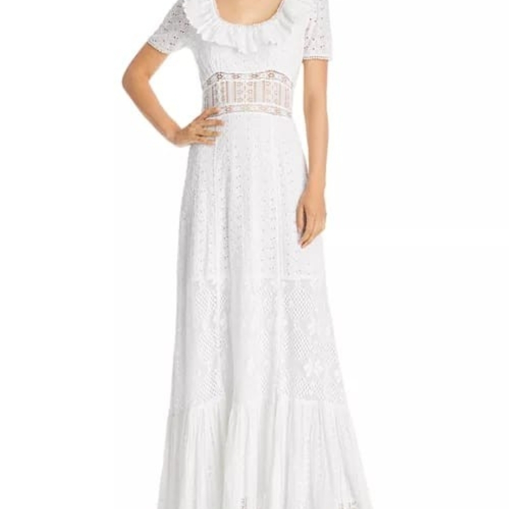 LoveShackFancy Sassie White Lace Maxi Dress Boho Eyelet Romantic Cottagecore Sz4 - Picture 5 of 15